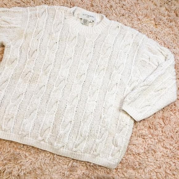 Vintage Sweaters - Vintage Vittadini White Knit Long-Sleeve Sweater